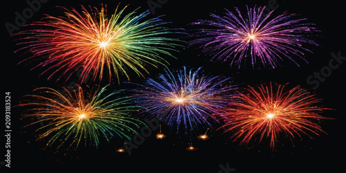 Valokuva Firework bursts set against a pitch black night sky with fireworks celebration c