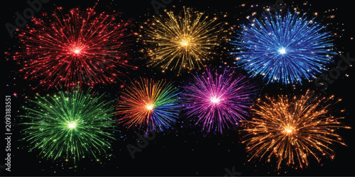 Canvastavla Bright colorful fireworks display illuminating the dark night sky with fireworks