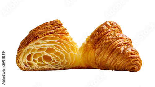 Obraz na plátně Flaky golden croissants with airy interior texture
