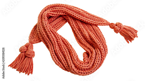 Photos Chunky knit coral scarf with tassels