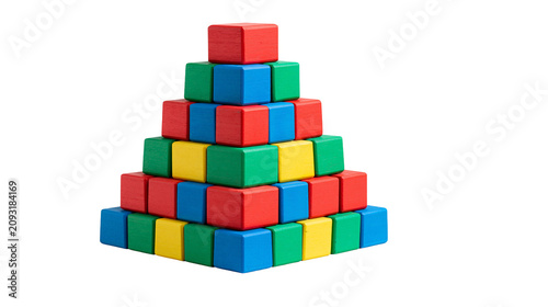 Obraz na plátne Pyramid stack of colorful wooden toy blocks