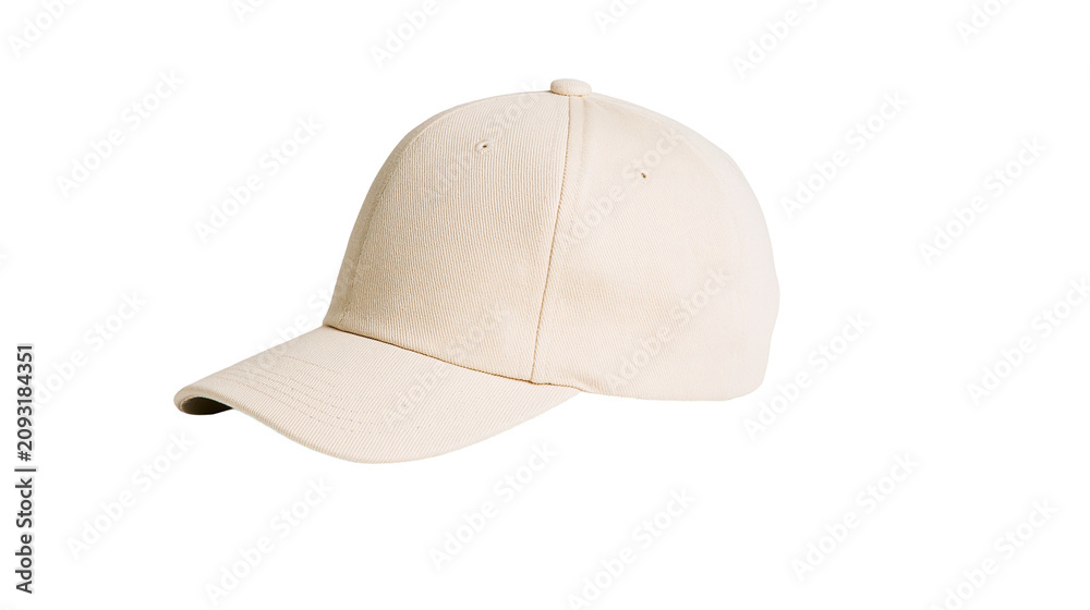 Fototapeta premium Beige baseball cap with curved brim and stitched details