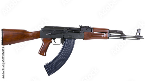 Foto Wooden AK-47 assault rifle with curved magazine