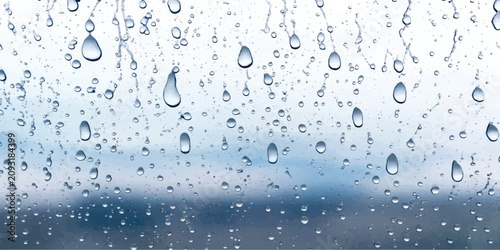 Εκτύπωση καμβά Rain drops on clear window glass texture with droplets transparent background co