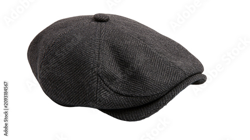 Tableau sur toile Dark grey herringbone tweed flat cap with button detail