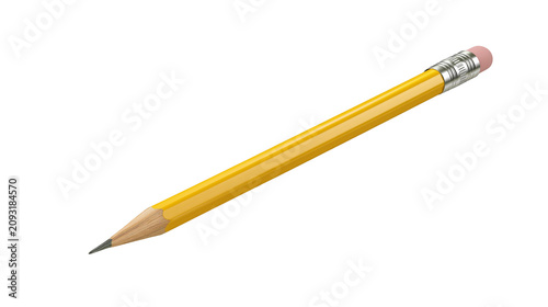 Fotografi Yellow wooden pencil with pink eraser and metal ferrule