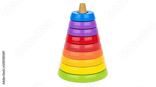Canvas Print Stacking Rings Toy with Wooden Peg and Rainbow Colored Discs