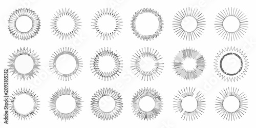 Canvastavla Starburst and sunburst vector illustrations radial arrangement grayscale tones