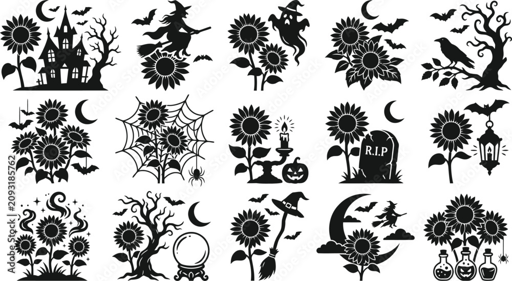 Fototapeta premium Halloween vector bundle spooky silhouettes for crafts sublimation and digital design projects