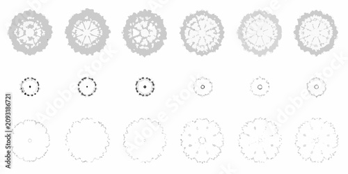 Foto collection of twelve top down tree plan views in grayscale view silhouette lands