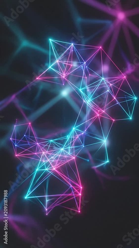 Dynamic Neon Network Visualization Highlighting Connectivity and Digital Interactions