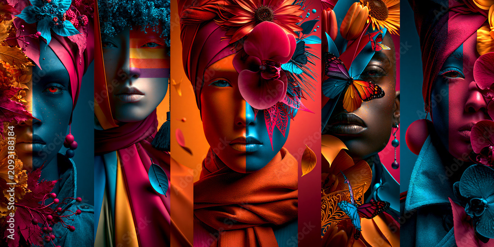 Fototapeta premium inclusive postgender diversity poster illustration, overcoming binary gender order concept illustration, visionary genderless equality poster illustration