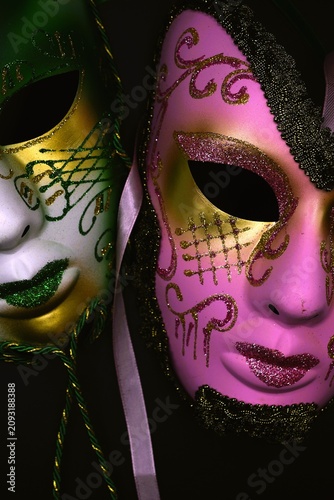 mardi gras carnival masks on black background 