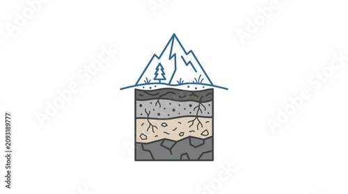 Tableau sur toile Cross section of earth layers beneath a mountain landscape illustration