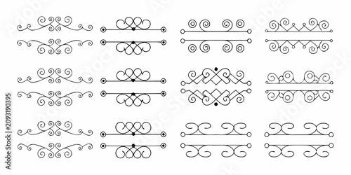 Canvas Print Set Of Decorative Dividers And Ornamental Flourishes Black Vector Illustration