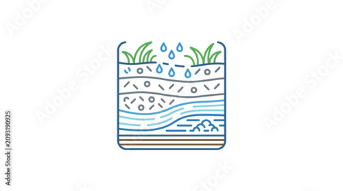 Quadro su tela Cross section of soil layers showing water infiltration and plant roots