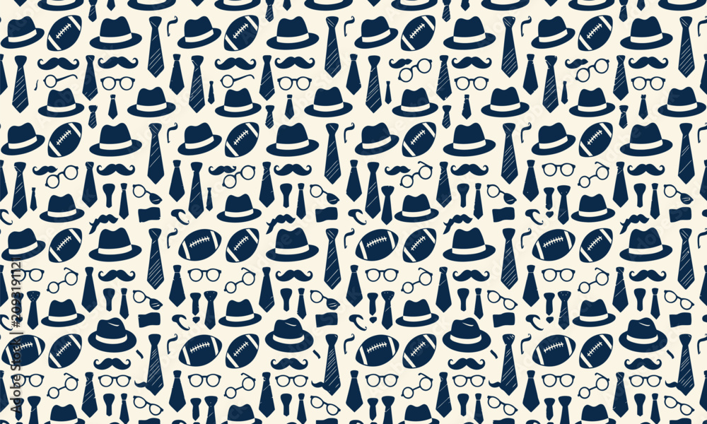 Fototapeta premium Father day seamless pattern hats ties mustaches footballs