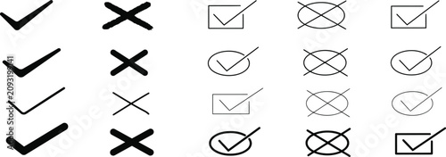 Картината върху платно Collection of black checkmarks and crosses  check mark