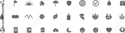 Mental Health and Therapy icon set. Solid icon collection. Vector illustration.