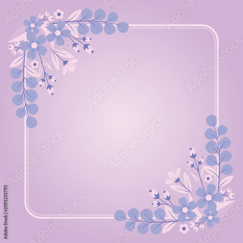 Minimalist Purple Floral Corner Frame with Lavender Background Flat Vector
