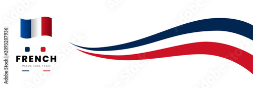Happy French Bastille Day 2026 banner featuring France flag ribbon wave. Patriotic 14 July celebration design for 237th anniversary, national holiday poster, card and colourful template.