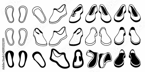 Foto diverse shoe and footwear icon set displayed on white background sneaker boot he