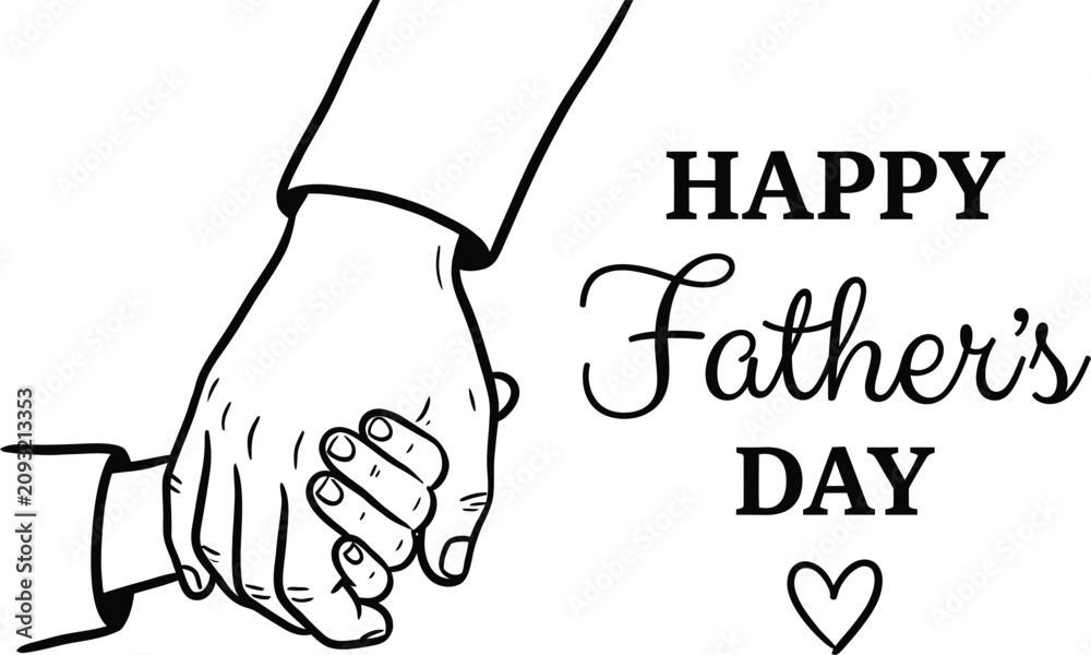 Fototapeta premium Happy father's day greeting with handshake and heart illustration