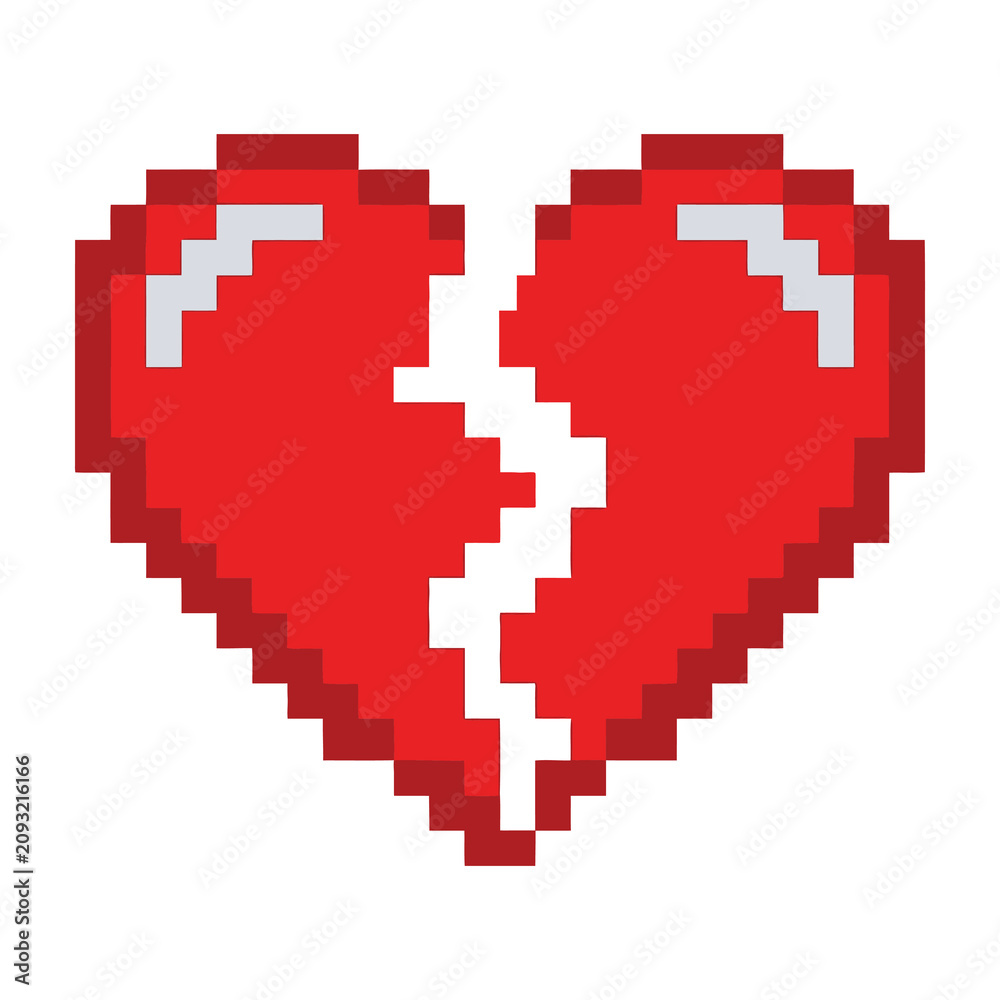 Fototapeta premium Broken heart pixel art symbol of love and sadness online