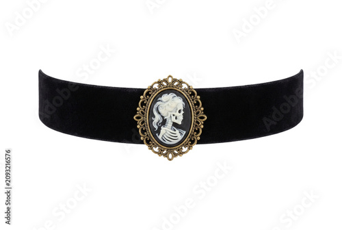Gothic velvet choker with a skeleton cameo pendant
