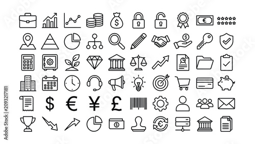 Fotografija Collection of various business and finance related icons and symbols for use in