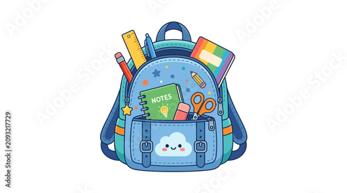 Cute colorful school backpack for children education and learning concept