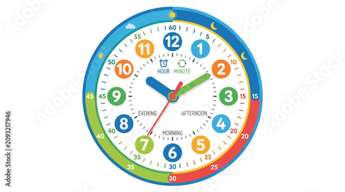 Colorful educational wall clock design for children learning time management