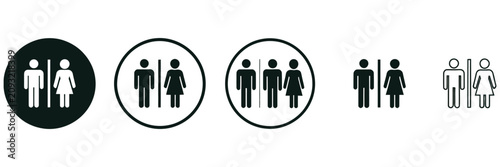 Photos Toilet Icon Logo Design Featuring Girls And Boys Restroom Signs, Bathroom, WC, Lavatory And Public Washroom Vector Symbols For Modern Wayfinding
