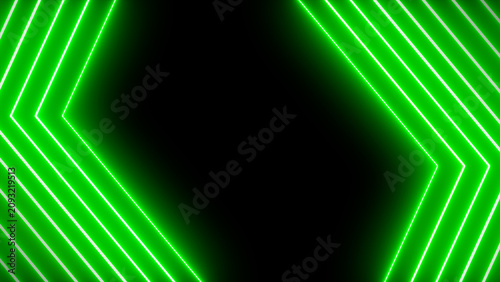 Abstract background with bright green glowing neon lines forming geometric chevron patterns