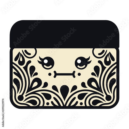 Foto Black and white decorative face on cream background with floral patterns
