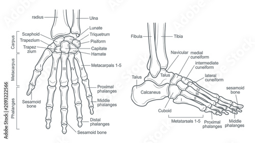 Slika na platnu Human Hand and Foot Skeleton Anatomy Diagram
