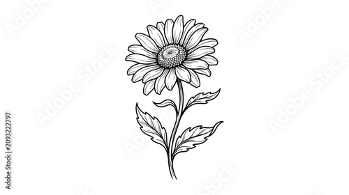 Foto Hand-drawn Daisy Flower Illustration - Black and White Sketch