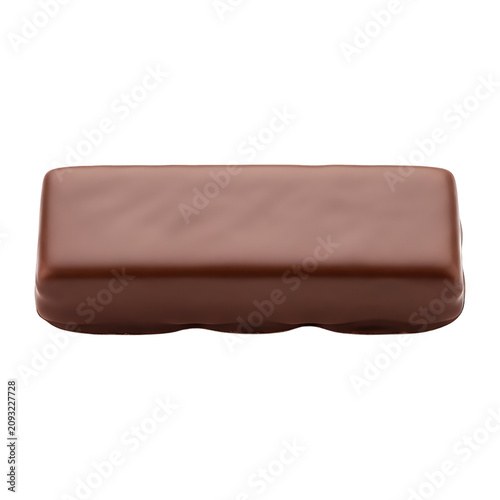 Single chocolate covered wafer snack on transparent background