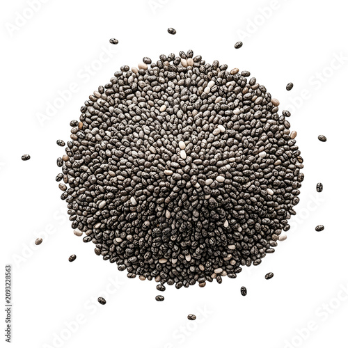 Organic chia seeds pile superfood ingredient as transparent object