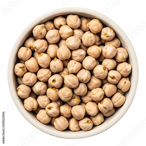 Bowl of dried raw chickpeas legume ingredient as cutout