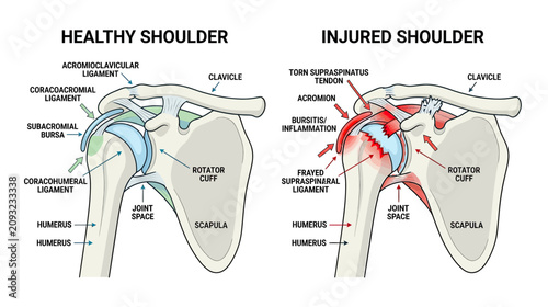 Tableau sur toile Healthy vs Injured Shoulder Anatomy Diagram