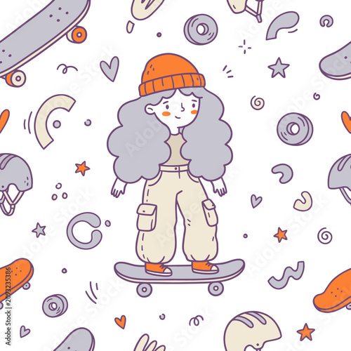Cute girl roller skating illustration with summer fashion and accessories vector art design