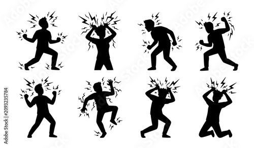 Tableau sur toile Stress and Anger Management Silhouette Vector Set Presenting Mental Pressure, Pa