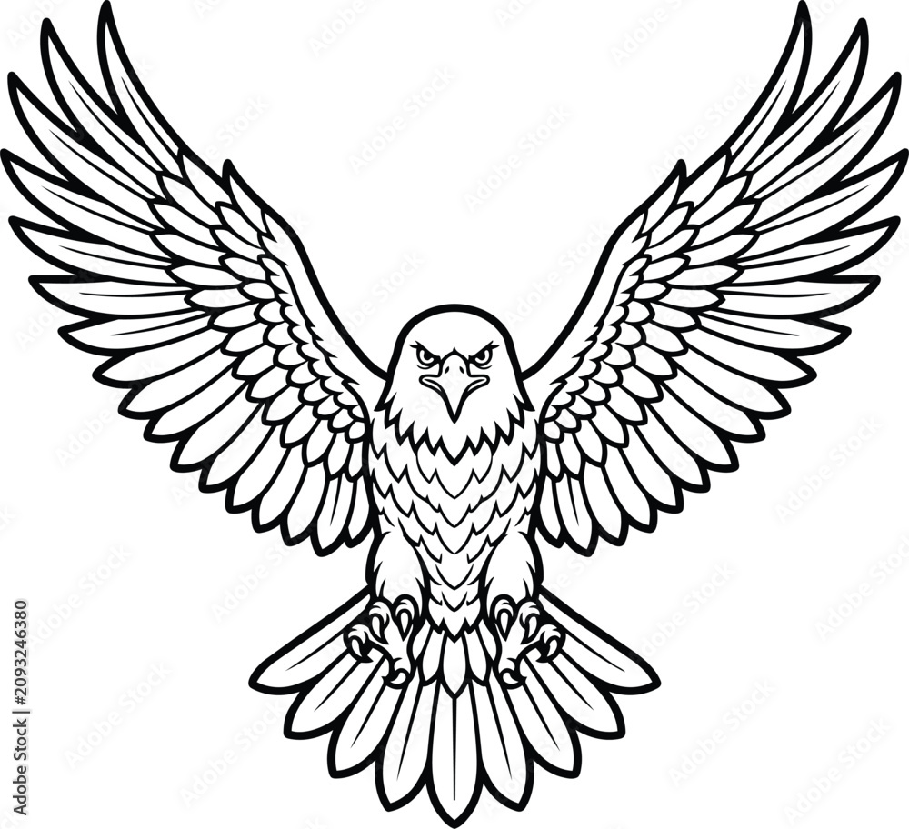 Fototapeta premium Eagle mascot logo line art illustration with wings spread