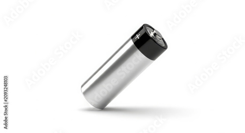 Modern single silver metallic cylindrical battery cell with a black positive terminal provides essential power for contemporary electronic devices
