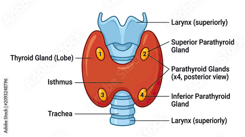 Photos Anatomical illustration of the human thyroid and parathyroid glands