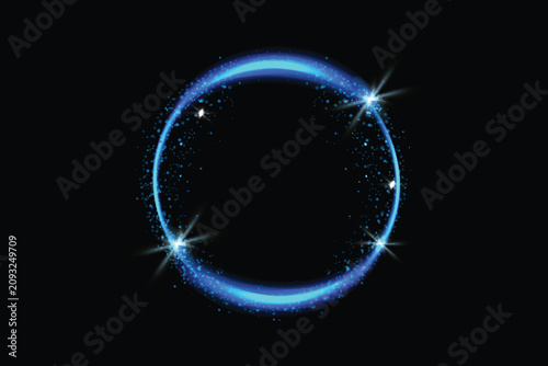 Glowing Blue Circular Portal with Radiating Light Beams in Dark Space