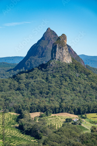 Mountains Beerwah and Coonowrin in Glass House Mountains region in Australia