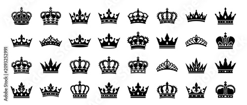 Tablou pe pânză Collection of royal crown silhouettes and heraldic icons