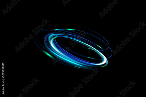 Abstract Light Trails Motion in Dark Background with Neon Glow Effect